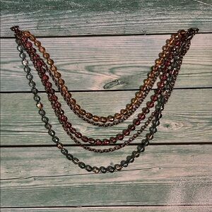 Premier Designs Bronze and Red Beaded Necklace